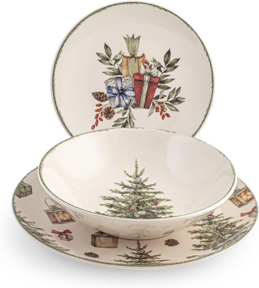 18-delig Keramiek Servies Ski Holiday - Tafelset voor Kerst en Winter