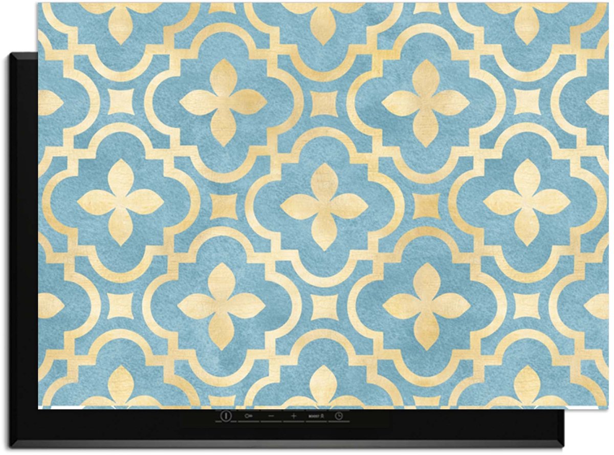 KitchenArt - Deep Azure Blossom - Inductie Beschermer - 83x51.5 cm - Kookplaat Beschermer - Luxe Afdekplaat Inductieplaat - Anti-slip & Oprolbaar - Beschermmat Inductiekookplaat