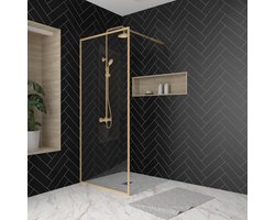 Inloopdouche met Gouden Frame 200x90cm - Douchewand met Gehard Glas en Verstelbare Arm - Aluminium Constructie in Geborstelde Look