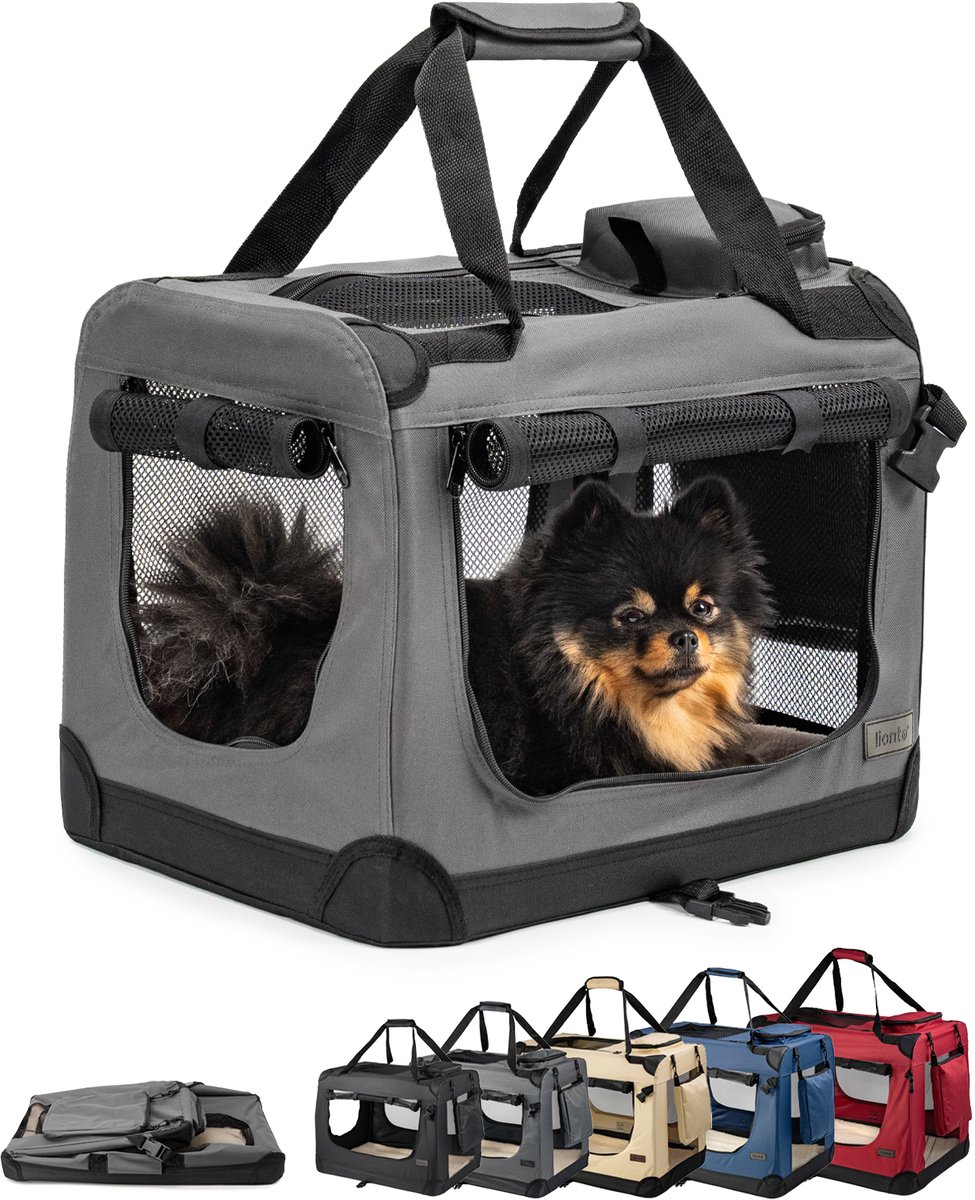 lionto transportbox, opvouwbaar, stevig & met kussen, 50x34x36 cm grijs