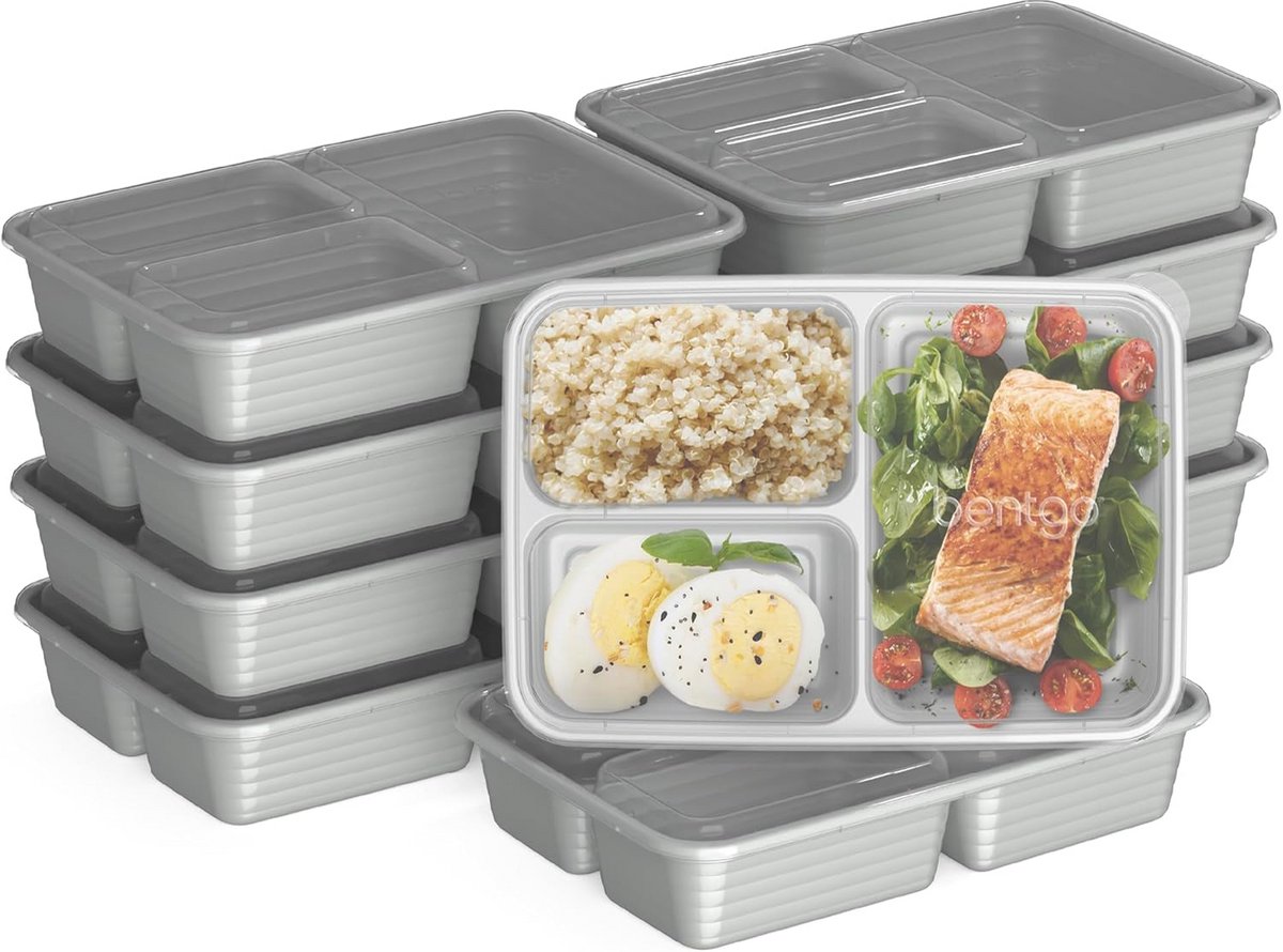 Meal Prep Containers 3 Vakken - 10 Stuks Inklapbaar