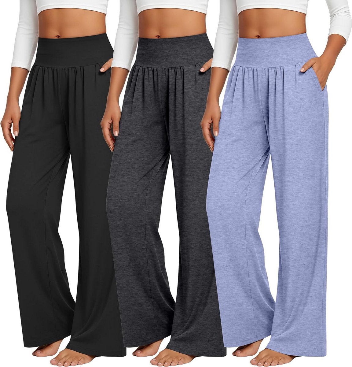 Dames Wijde Pyjama Broek met Hoge Taille en Zakken - Comfortabele Yoga Broek voor Sport en Ontspanning
