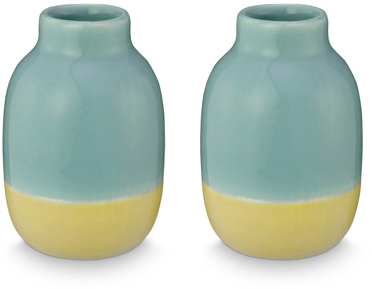 Vaas - Decoratie - Bloemenvaas van Keramiek - Lichtblauw - Set van 2 - 7cm