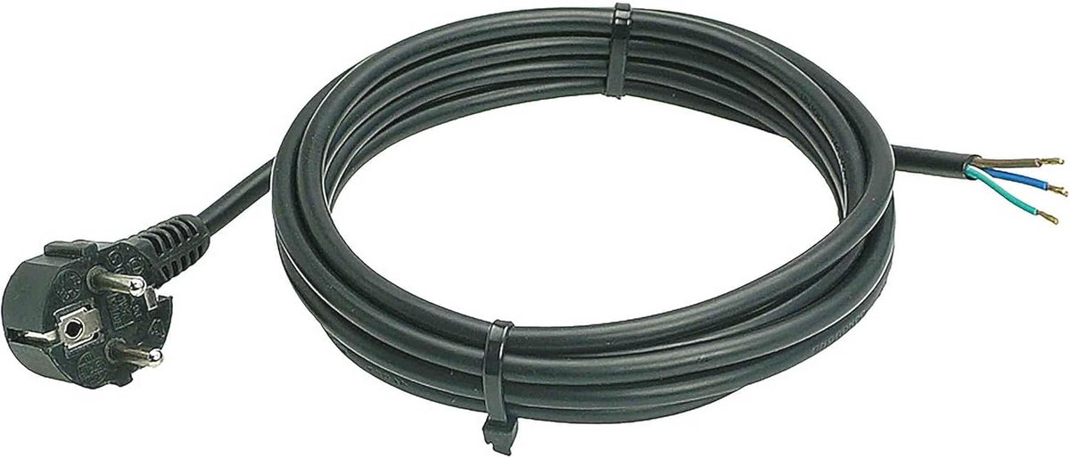 Aansluitkabel 2 m H05VV-F 3G1 met geaarde hoekstekker – Stroomkabel 230 V, 10 A, IP20, Zwart