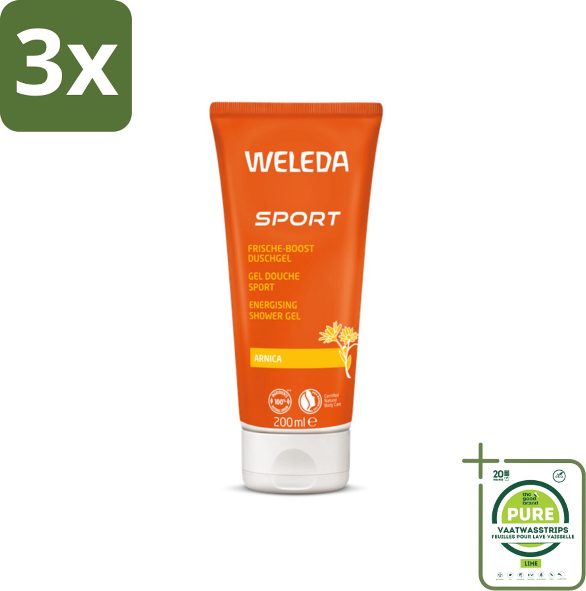 3 x WELEDA - Douchegel Sport - Arnica - 200 ml - Grootverpakking - Sportdouchegel - Arnica - Sportmassage - Herstel - Spierpijn