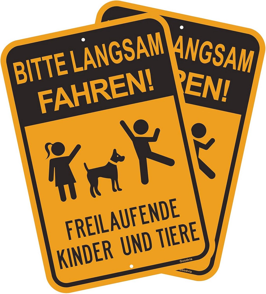 Waarschuwingsbord voor Kinderen en Dieren - Veiligheid Bord Spelende Kinderen - Langzaam Rijden - Waterdicht en Weerbestendig - 45 x 30 cm
