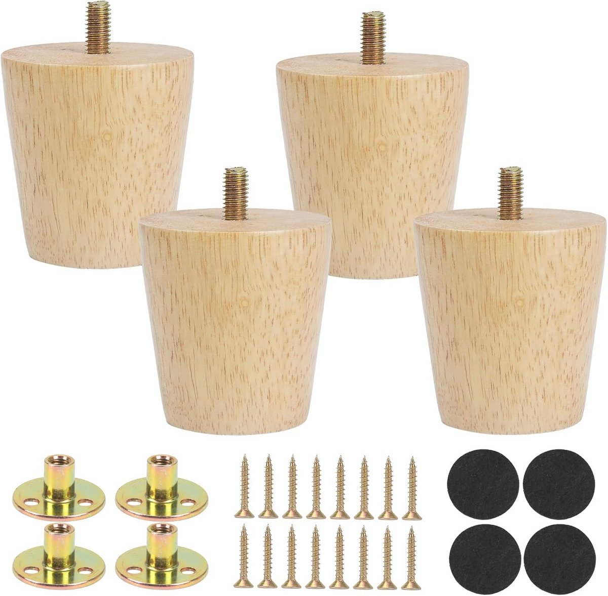 Houten Meubelpoten 6 cm - Set van 4 met Antislip Pads en Schroeven