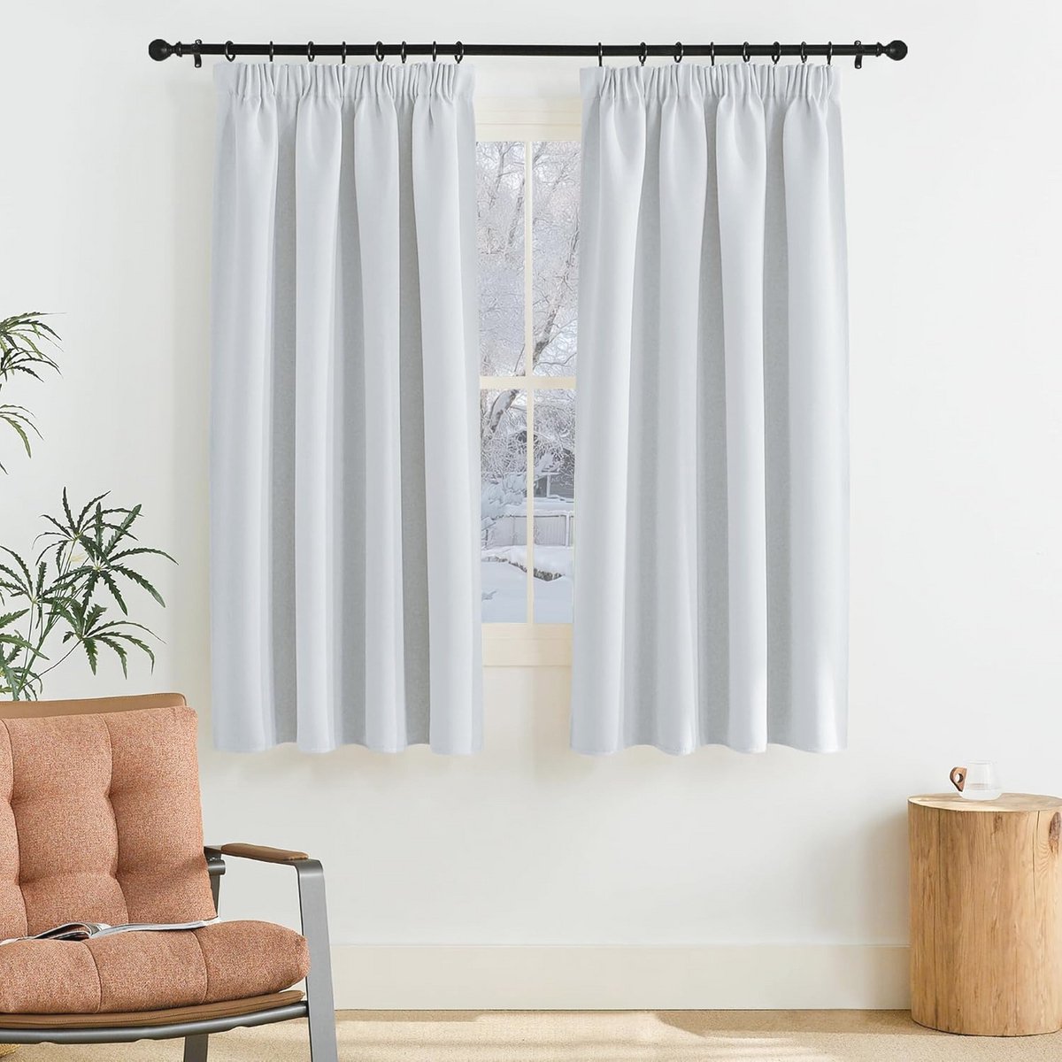 Verduisterende Gordijnen - Warmte- en Koude-Isolerende Thermische Gordijnen voor Woonkamer en Slaapkamer - 140B x 145H cm - Grijswit