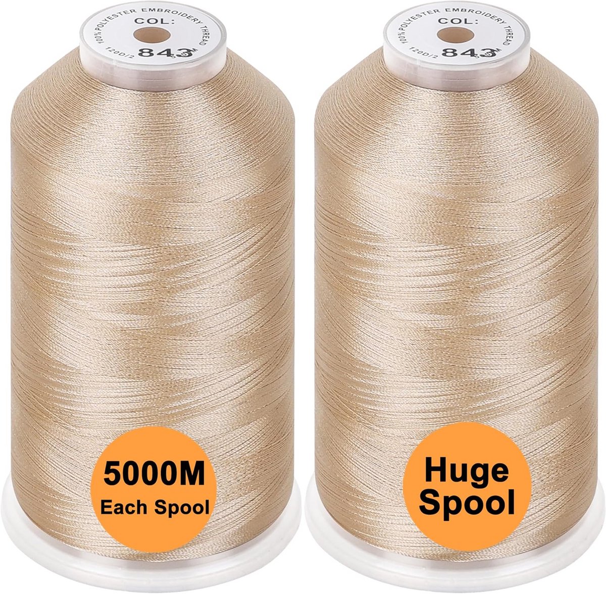 Set van 2 Polyester Machine Borduurgaren - Enorme Spoel 5000M voor Borduurmachines - Beige