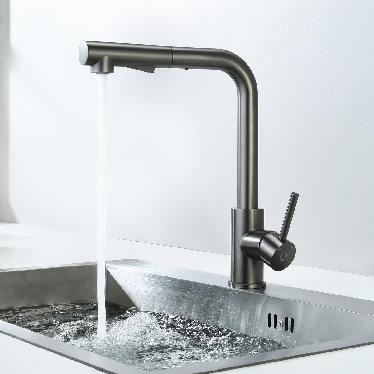 CECIPA max Keuken kraan - Keukenkraan Met Uittrekbare Uitloop met 2 straalsoorten - Spoelkraan 360° draaibaar Mengkraan keuken grijs(Gun metal)