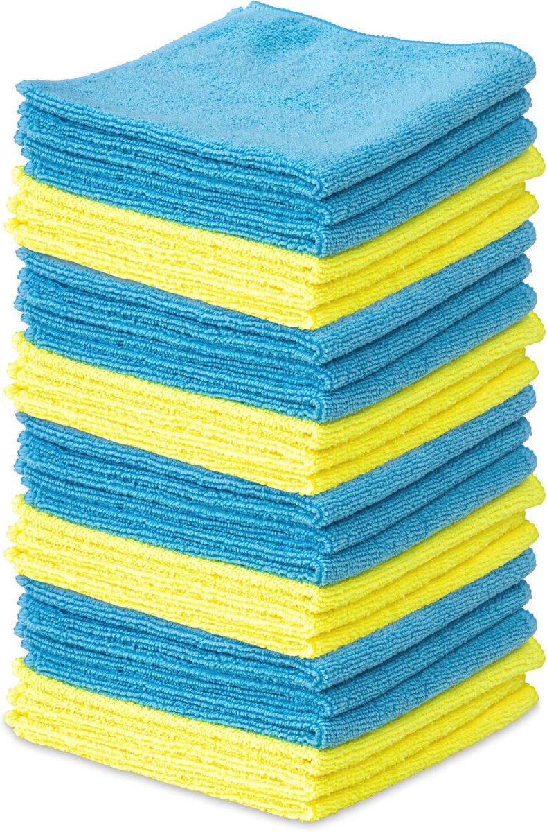 Set van 24 microvezeldoeken 32x32cm in geel en blauw voor veelzijdig gebruik
