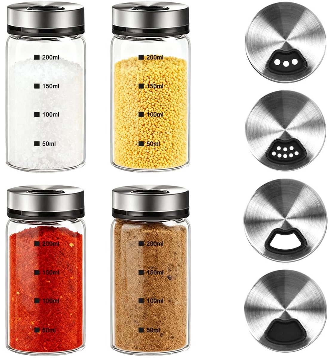 IMPERATORIS® Mini Zoutvaatjes Set – Elegant en Praktisch – Zoutvaatjes van Glas en Roestvrij Staal – Geschikt voor Keuken en Tafel – Verpakking van 4 kruidenpotjes - 200 ml