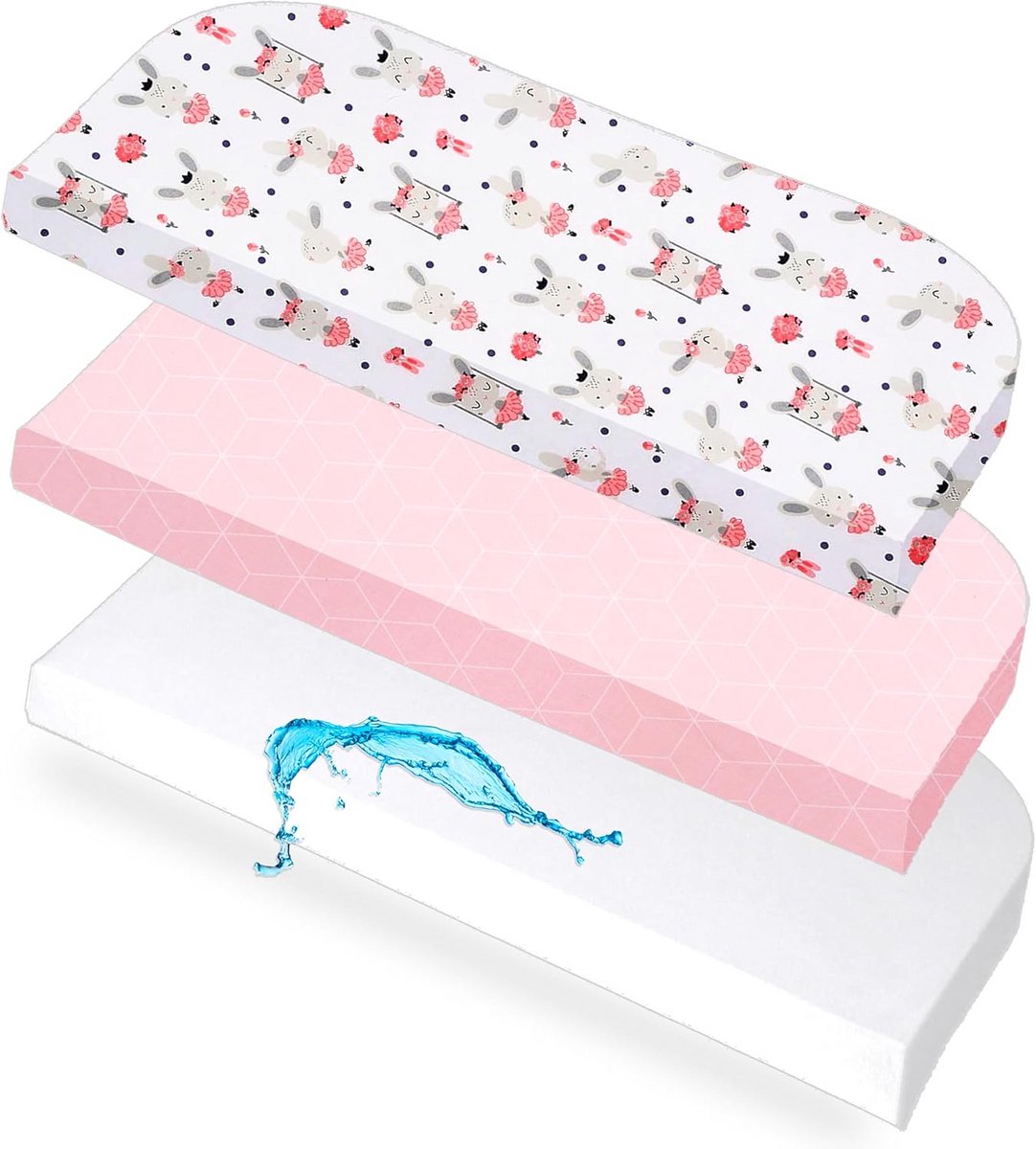 2 Katoenen Hoeslakens met Waterdichte Matrasbeschermer voor Babybed 50x89 cm