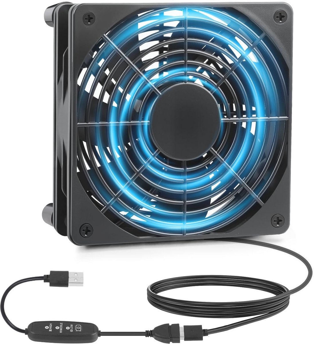 USB Ventilator met 3 Snelheden - 120mm PC Ventilator voor Laptop en Computer