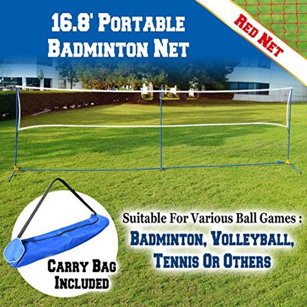 Draagbaar Badminton Net - Volleybal en Tennis Net met Stand voor Buiten en Binnen
