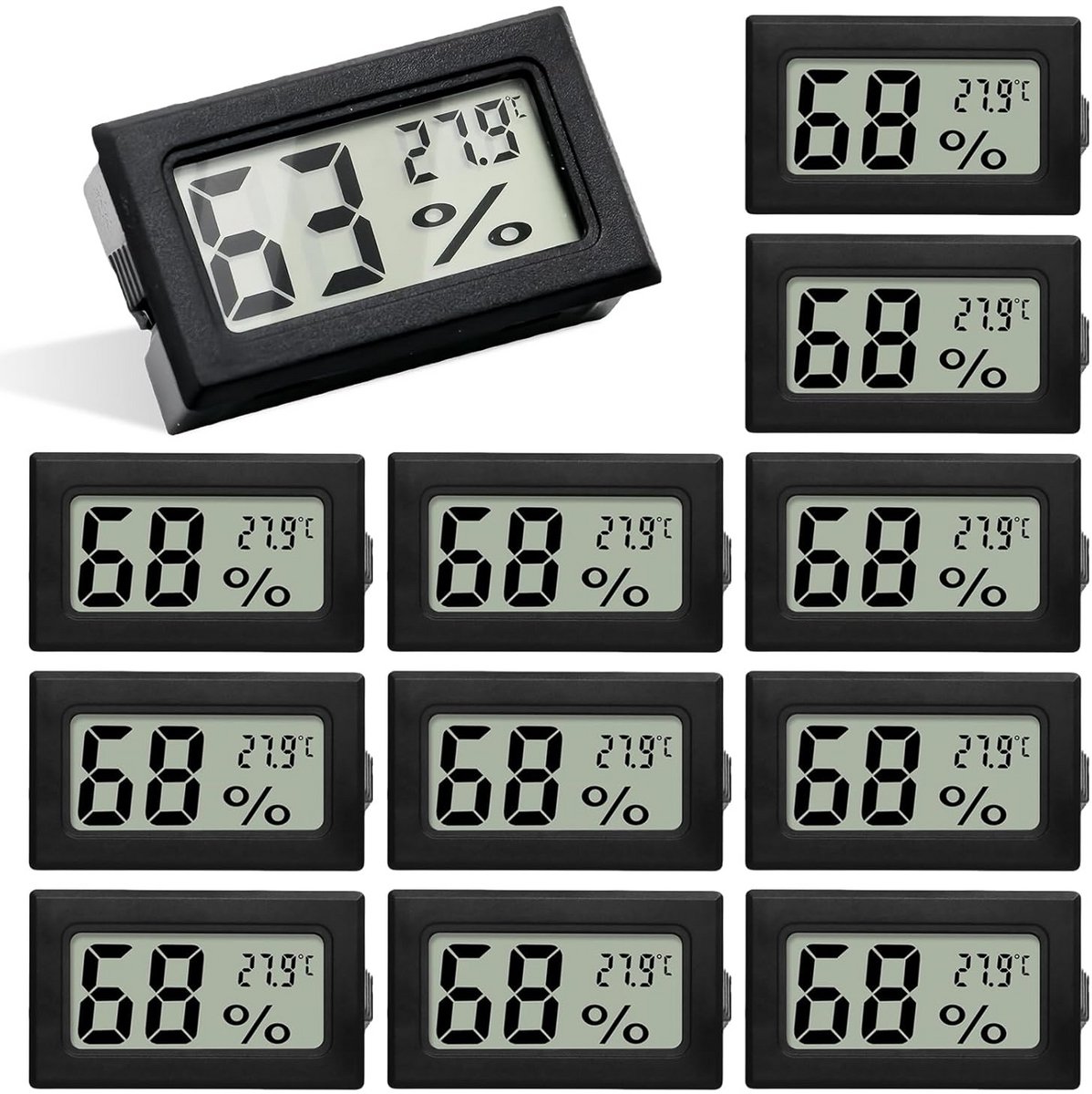 12 Stuks Mini Digitale Thermometer en Hygrometer Zwart