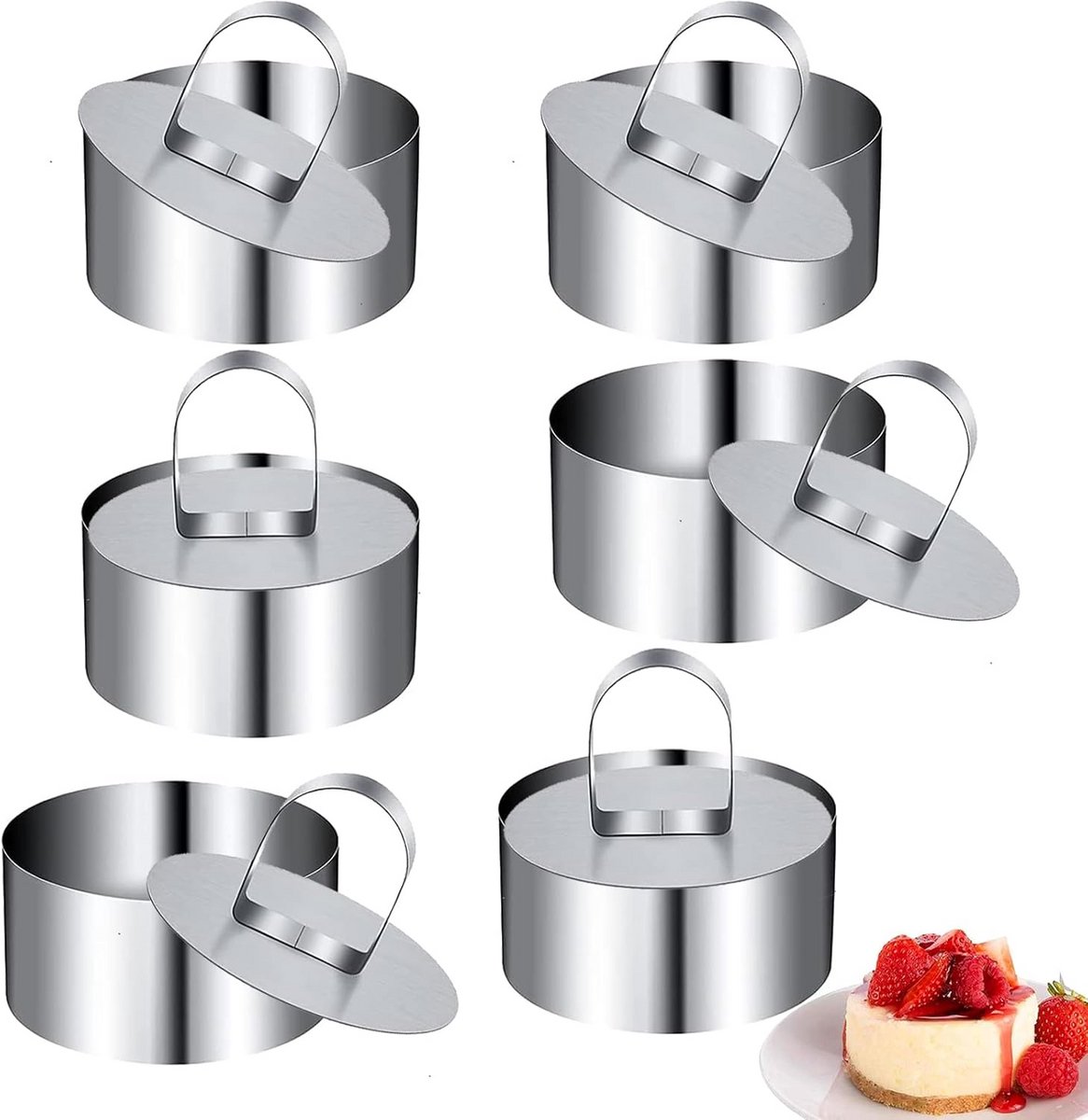 Roestvrijstalen Dessertringen Set van 6 - Mini Taartvormpjes voor Mousse en Desserts