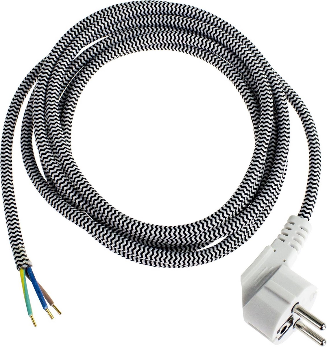 Iron Connection Textiellijn met Schuine Stekker - IP20, 3 meter Kabel - Zwart/Wit