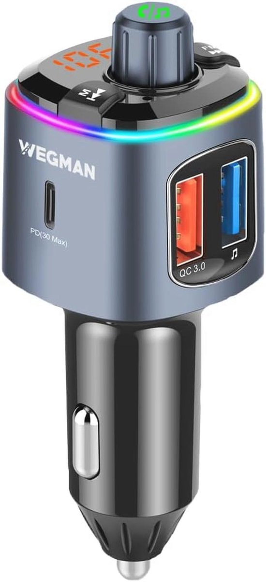 Bluetooth FM Transmitter voor Auto met 30W USB-C Autolader en Handsfree Functie
