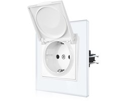 Enkelvoudig stopcontact met deksel - Schuko stopcontact met klauwen - EU standaard inbouwstopcontact - Wit