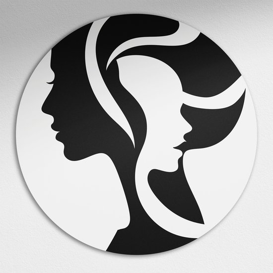 Elegante Tweezijdige Vrouwen Silhouet Muurcirkel - Luxe Muurcirkel 60x60 cm op Dibond - Sfeervolle Wanddecoratie voor Woonkamer & Slaapkamer