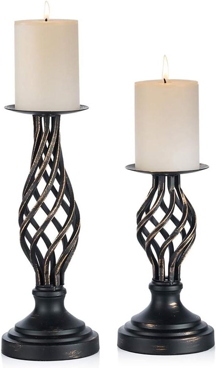 Allecta - Vintage Metalen Kandelaar - Decoratieve Kaarshouders voor Kerstmis Halloween - Voor Huis Woonkamer Open Haard Bruiloft - Tafel Centerpiece - Set van 2 (22cm + 29cm)