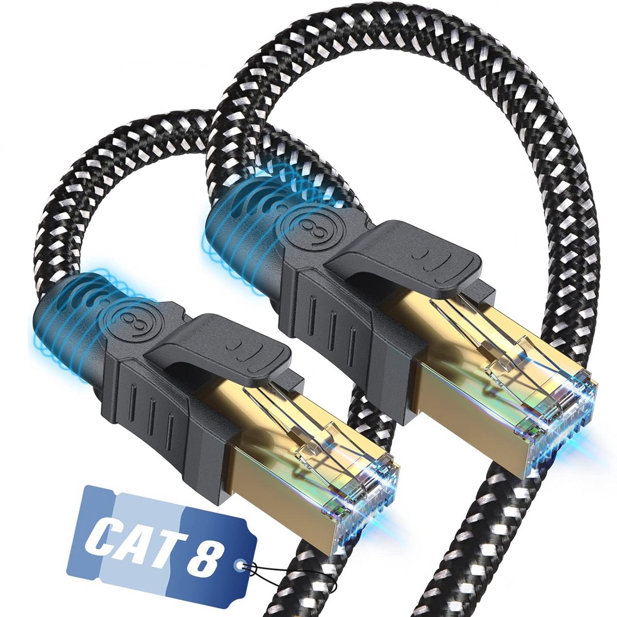 Cat 8 Ethernet Cable 30M,Ethernet Cable Network Cable RJ45 Cable 40Gbps 2000MHz Lan Cable,Gigabit RJ45 Nylon Braided Round Gold Plated Patch Cable for PS5/4 Router Modem TV
