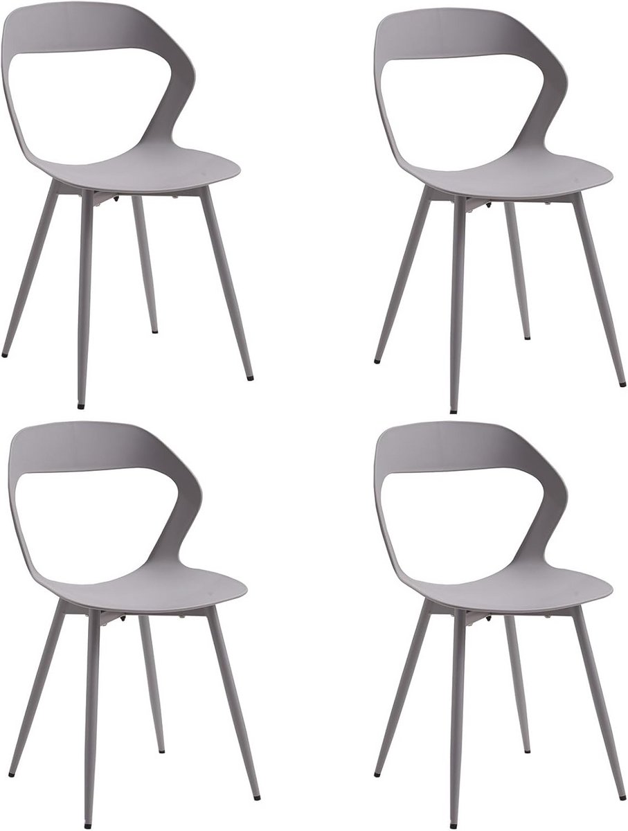 Set van 4 moderne eetkamerstoelen met metalen poten voor keuken en woonkamer in grijs