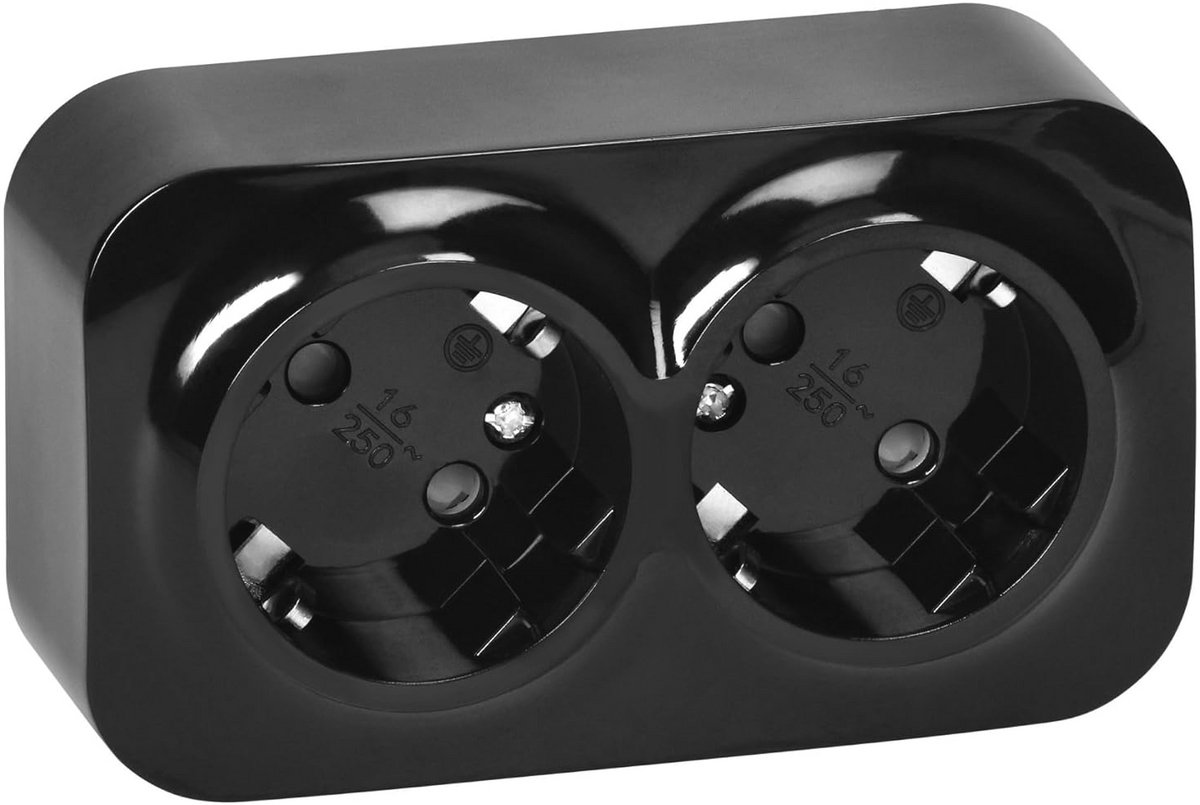 Dubbele Wandcontactdoos Opbouw - Glanzende Stopcontact 16A/230VAC IP20 voor Huishoudelijk Gebruik