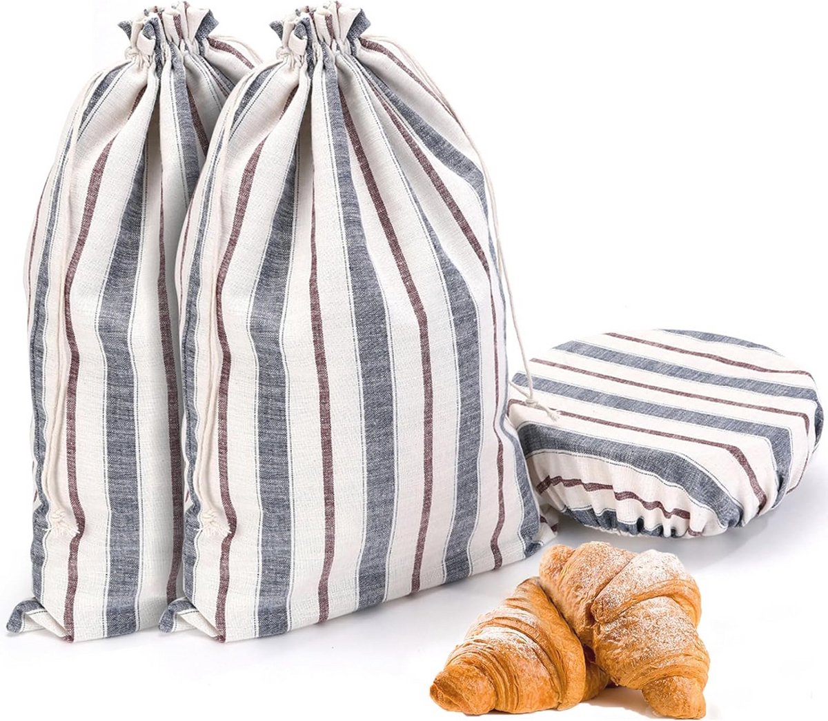 3-Pack Herbruikbare Broodzakken en Komhoes voor Zelfgemaakt Brood