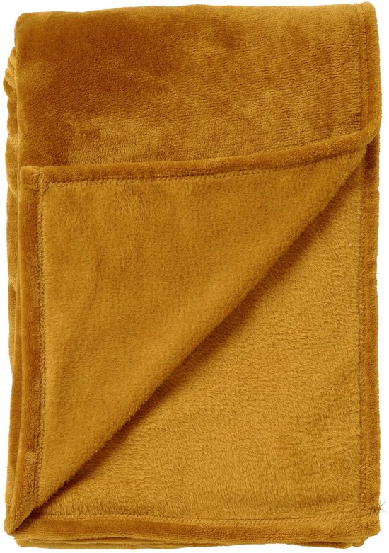 Dutch Decor - CHARLIE - plaid 200x220 cm - extra grote fleece deken - effen kleur - Chai Tea - geel