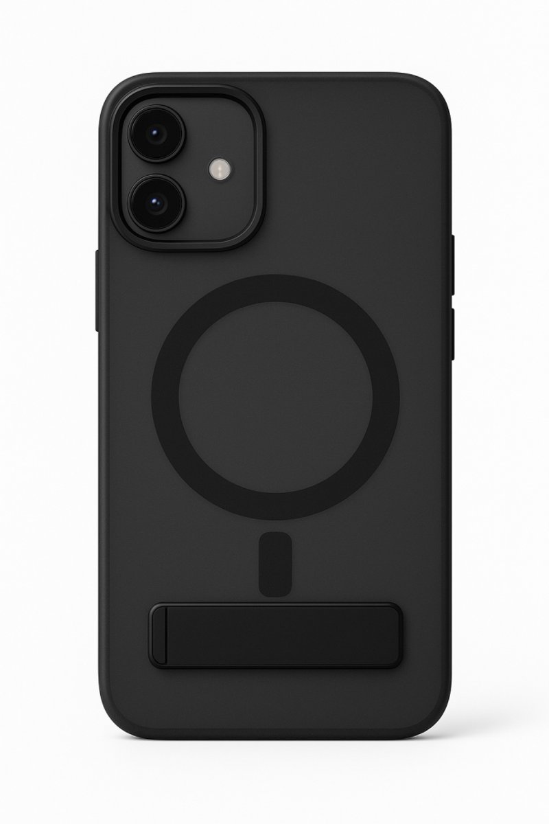 Coverzs Matte MagSafe Case met Standaard geschikt voor iPhone 13 Pro Max - Zwart