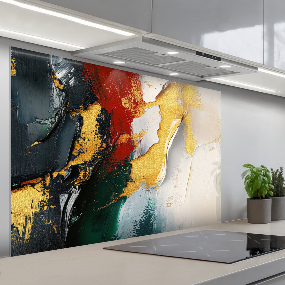 KitchenYeah Spatscherm 120x80 cm Zelfklevende achterwand Modern Kerst Abstract Goud Keuken muurbeschermer Spatwand fornuis