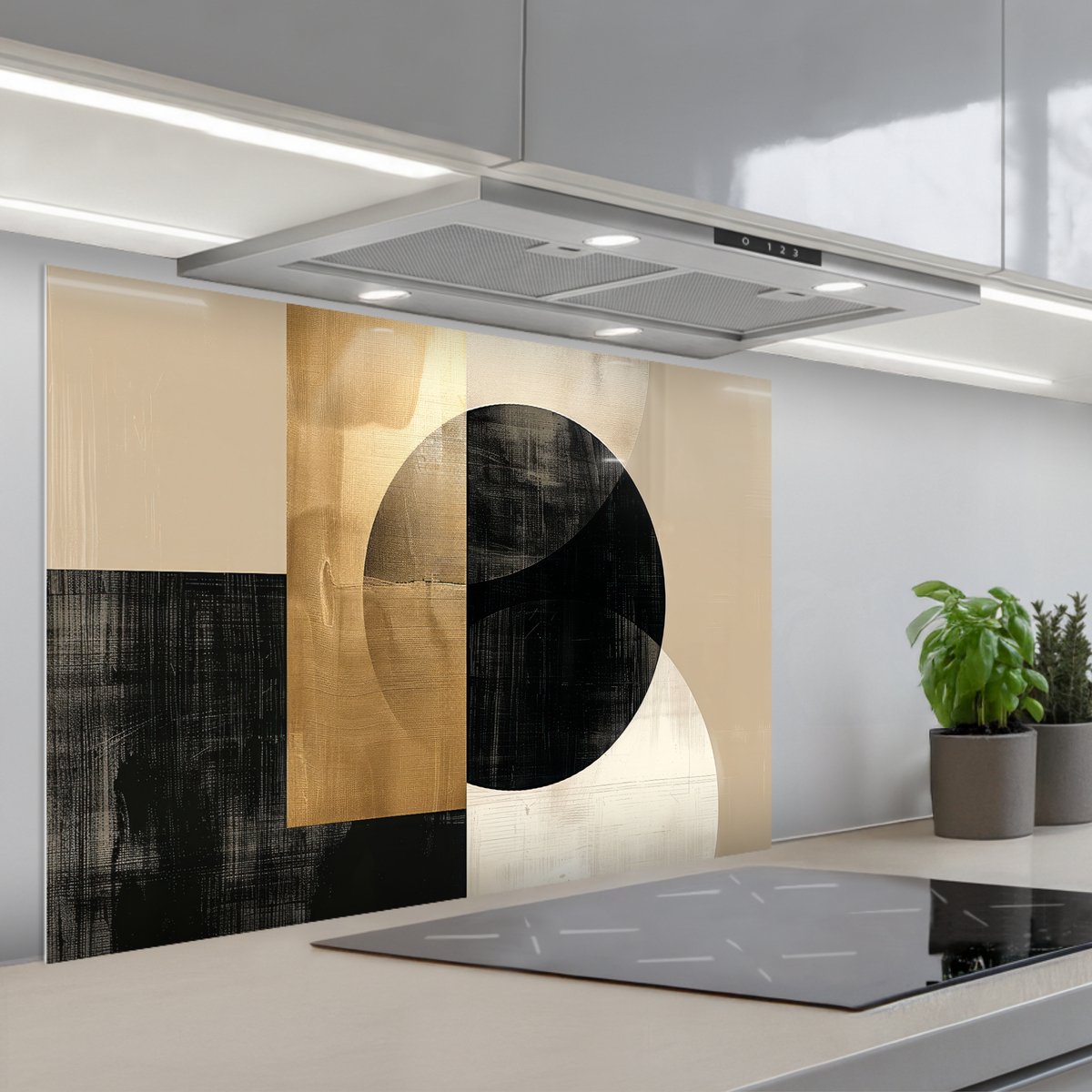 KitchenYeah Spatscherm 90x60 cm Zelfklevende achterwand Abstract Modern Zwart Goud Keuken muurbeschermer Spatwand fornuis
