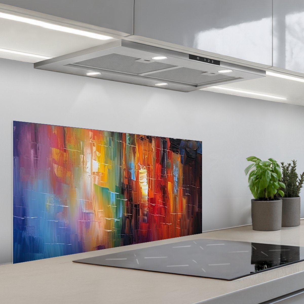 KitchenYeah Spatscherm 80x40 cm Zelfklevende achterwand Grachtenpanden Kunst Schilderij Amsterdam Keuken muurbeschermer Spatwand fornuis