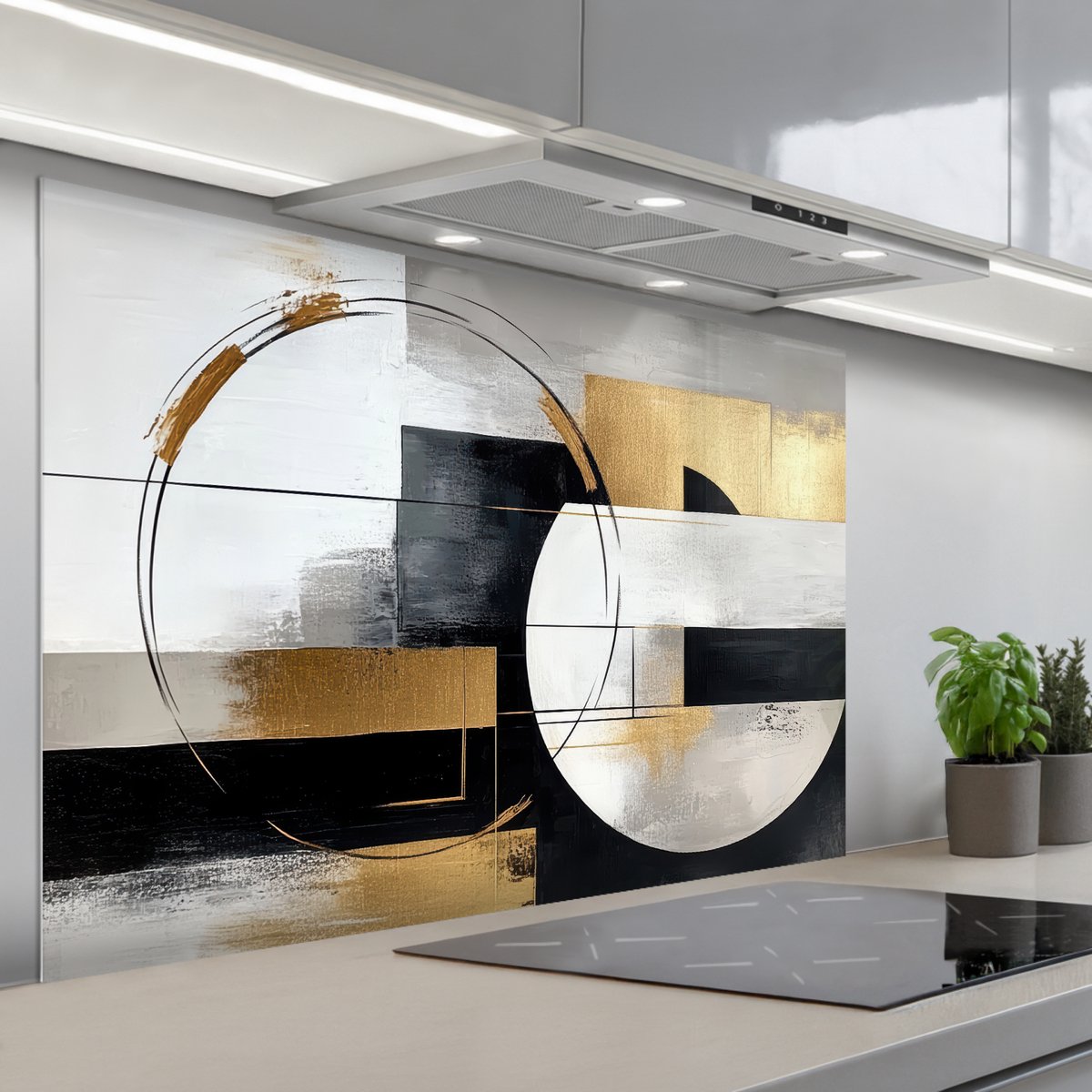 Spatscherm 120x80 cm - Zelfklevende achterwand Abstract - Goud - Zilver - Vormen - Aesthetic - Keuken muurbeschermer - Spatwand fornuis