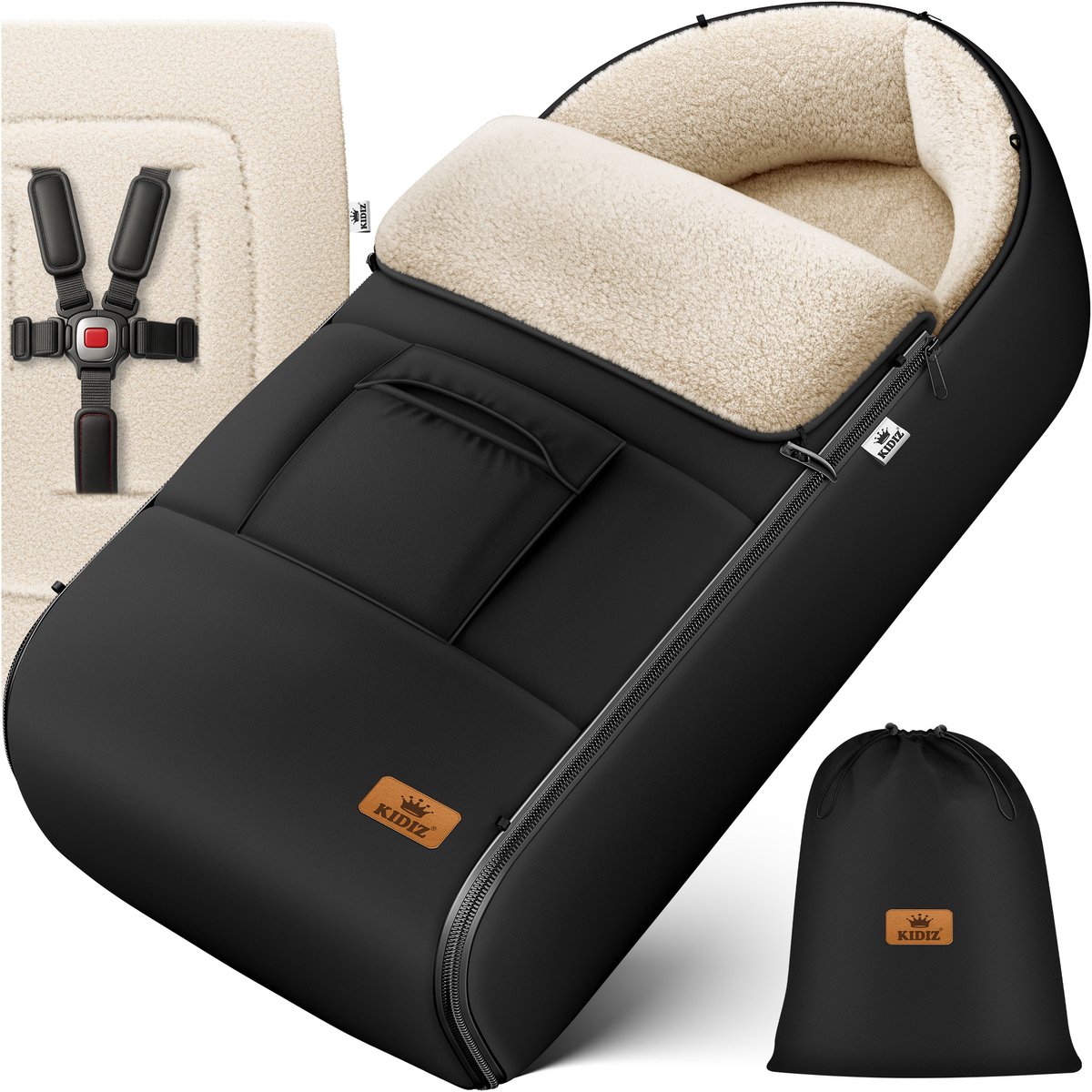 KIDIZ® Voetenzak voor Autostoeltje en Buggy met Ritssluiting - Baby Slaapzak Deken voor Maxi-Cosi & Wandelwagen / Kinderwagen - Zwart – foto 8