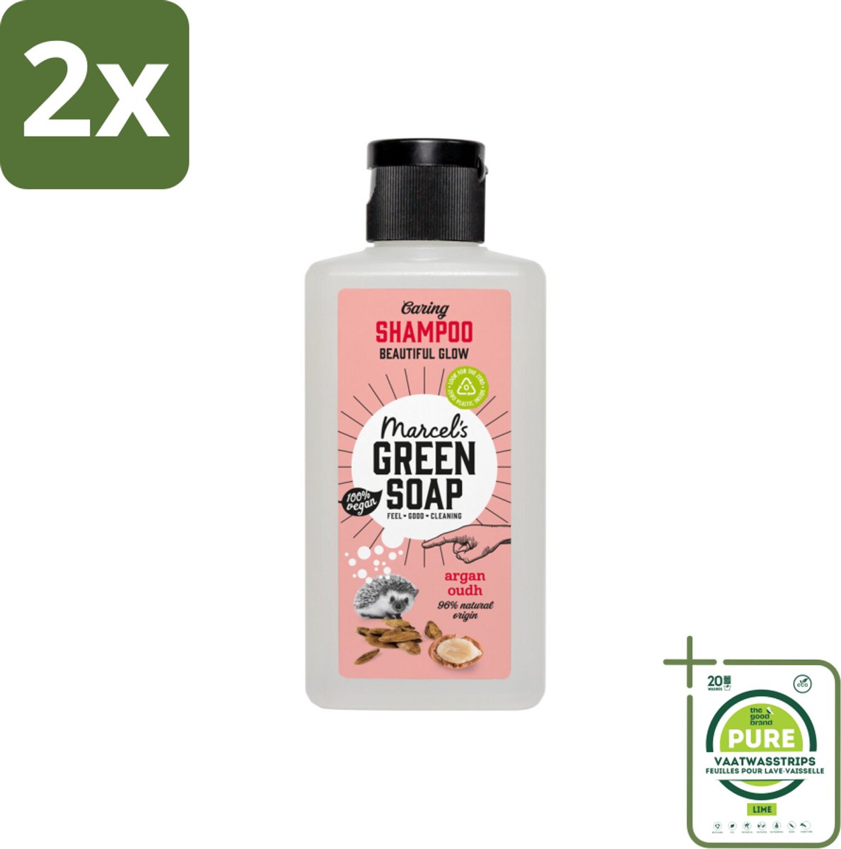 Marcel's Green Soap - Shampoo - Caring Argan & Oudh - Milde verzorging - 100 ml - Voordeelverpakking - 2 stuks - Haarverzorging - Biologische shampoo