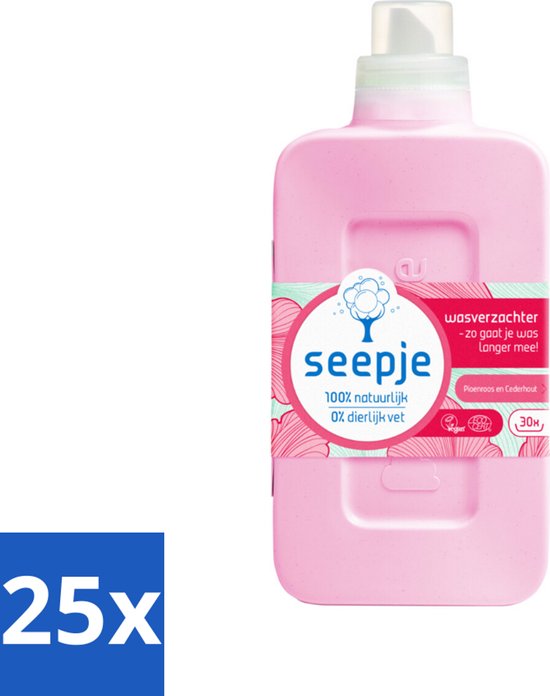 25 x Seepje - Wasverzachter - Geurige Verzorging - Pioenroos en Cederhout - 30 Wasbeurten - 750 ml - Wasverzachter - Natuurlijke Wasverzachter - Pioenroos En Cederhout - Geurige Wasverzachter - Vegan Wasverzachter