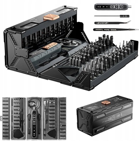 180-in-1 elektrische schroevendraaier set met 500mAh batterij, magnetische bits, USB-C opladen, draagbaar