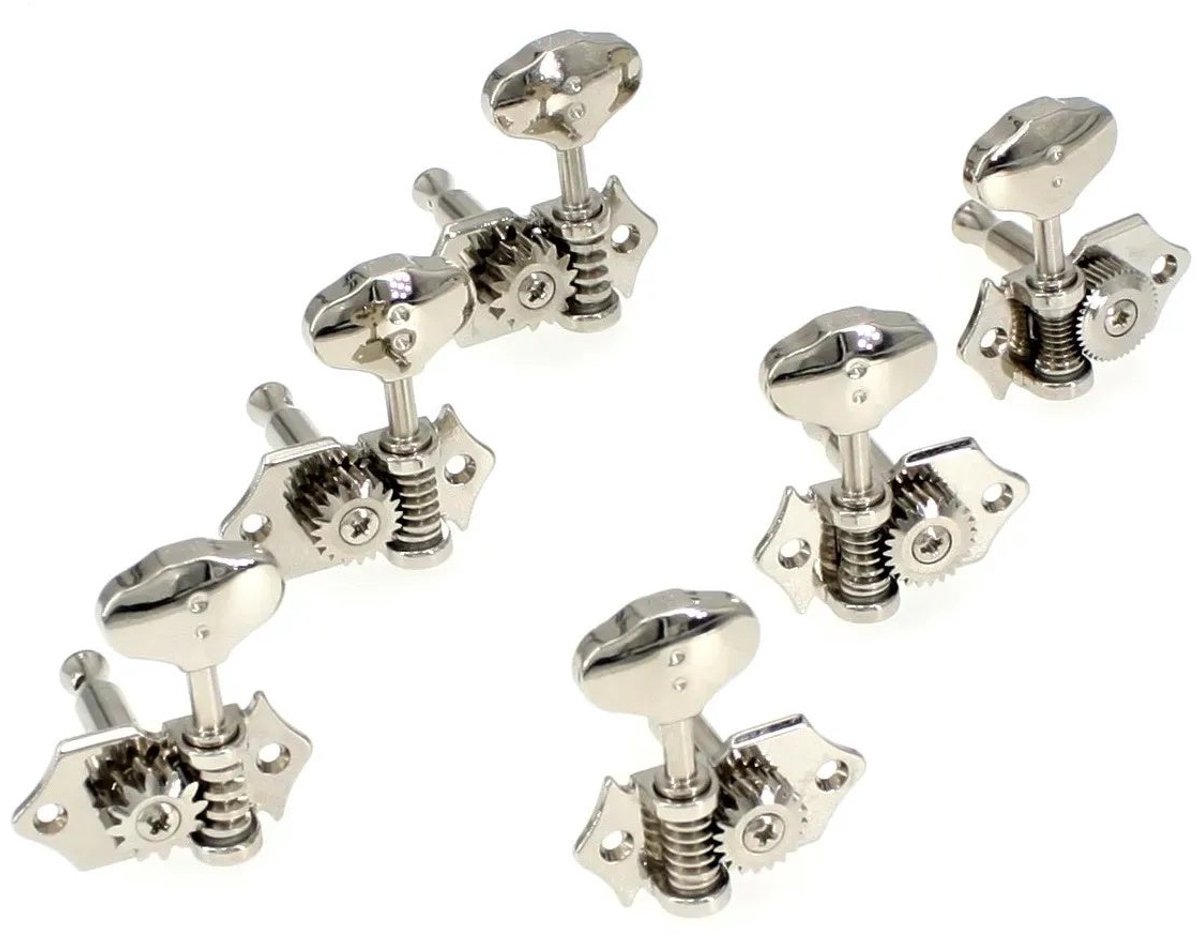 Graph Tech PRN 3422 N0 Ratio Acoustic Guitar Machine Heads Open Achterzijde met "Butter Bean"-knop - 3 + 3 - Nikkel