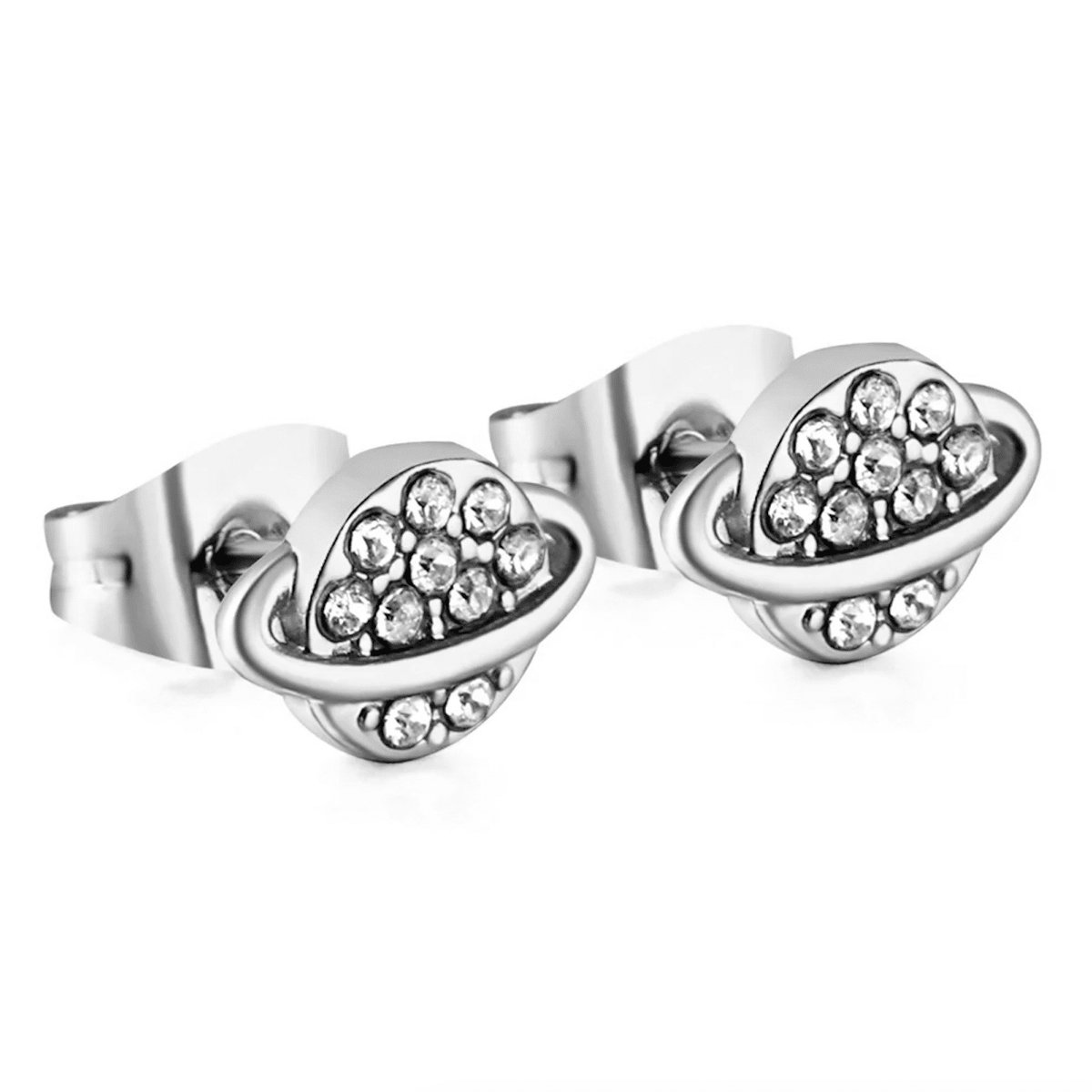Planet Pink - Oorbellen diamanten planeten zilver - Stainless Steel - Roestvrij Staal rvs - Waterproof