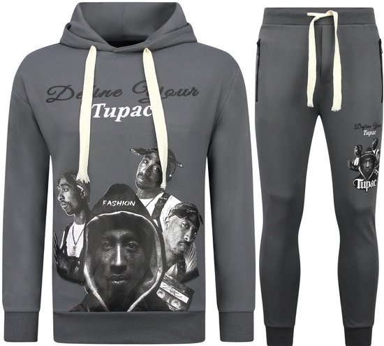 Sweat à capuche de survêtement 2Pac pour homme - Survêtements Tupac - Ensemble homme Adultes - 672 - Grijs