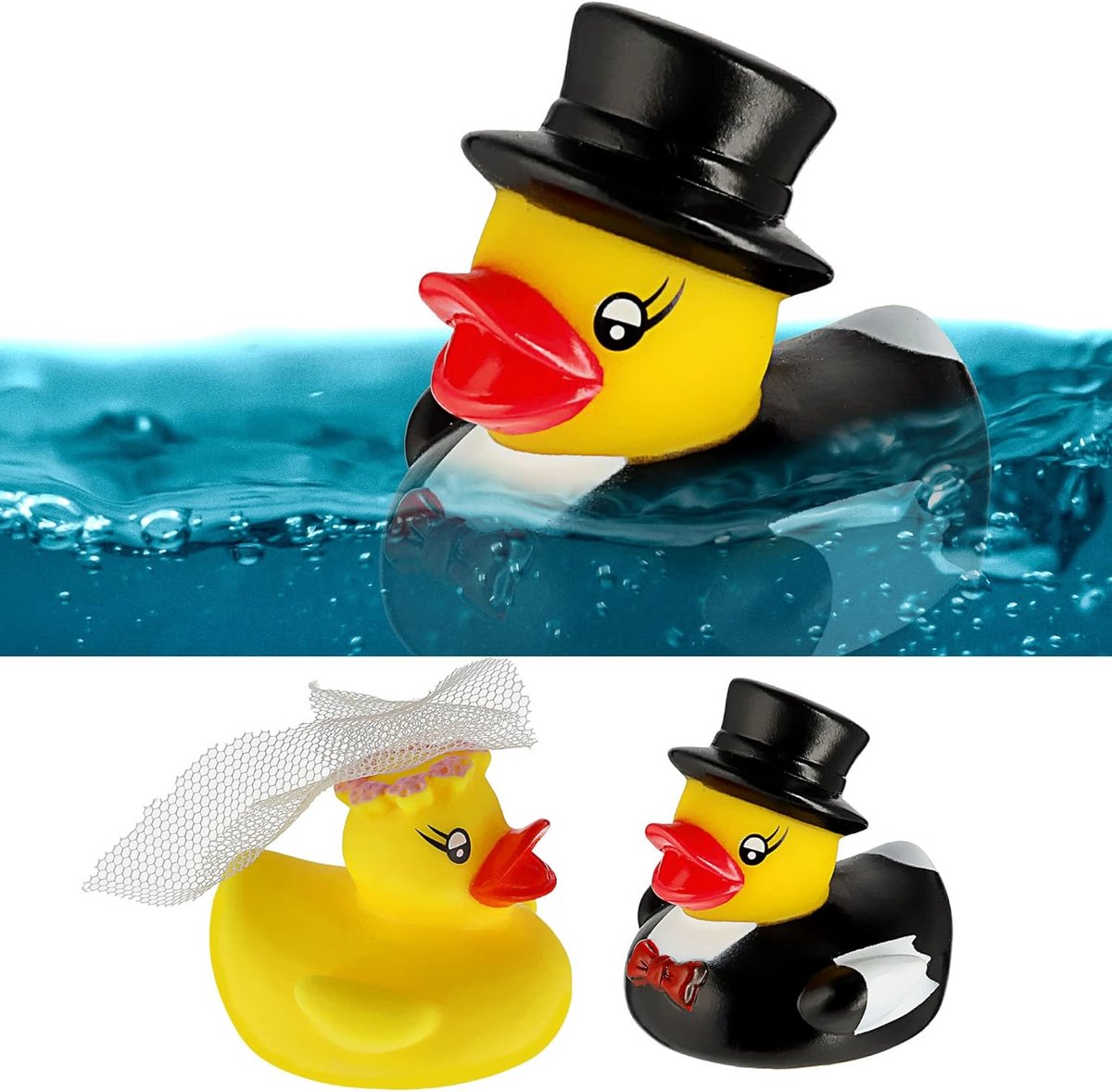 Badeend Bruidspaar - Gele Eenden voor Bruiloft Cadeau en Bad Speelgoed