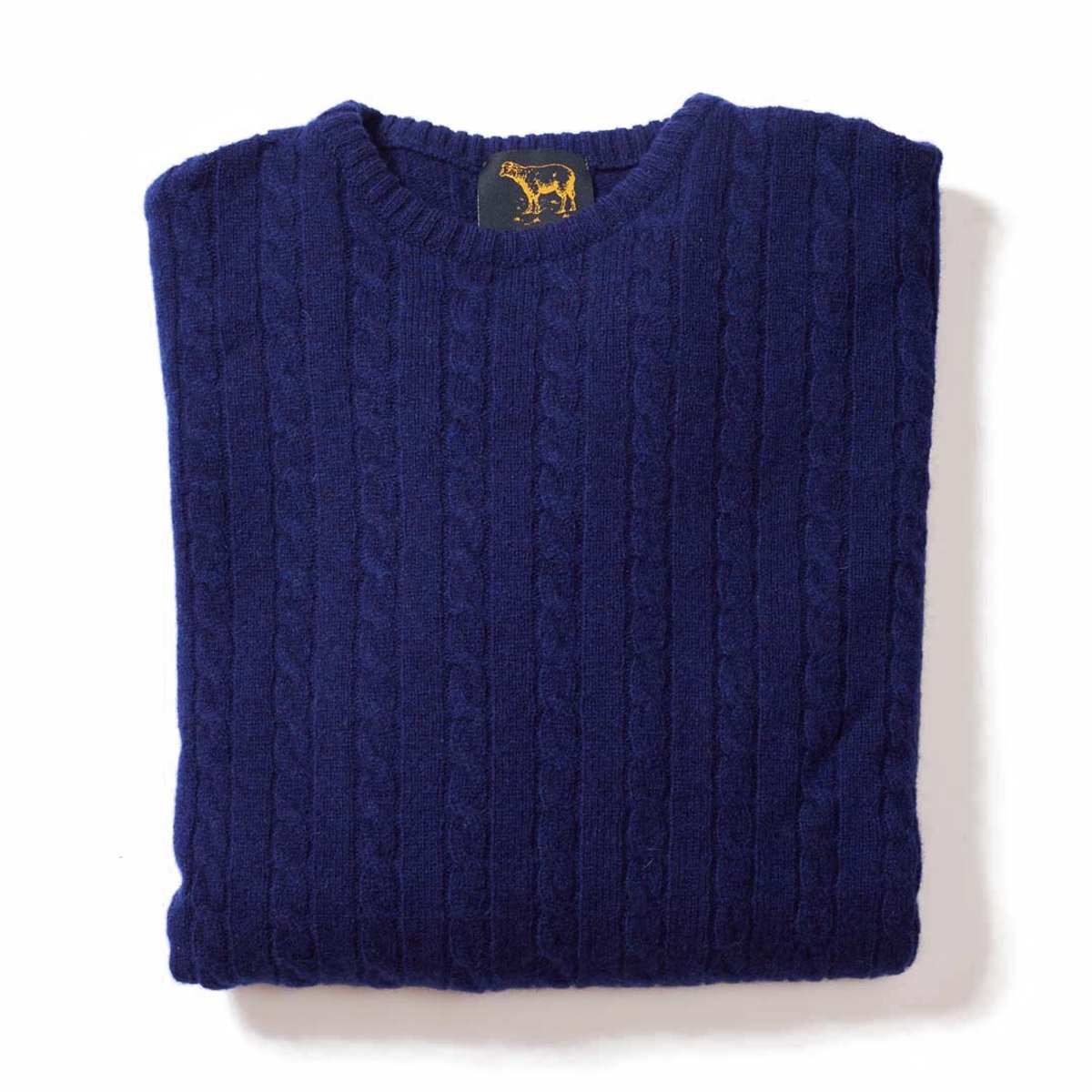 Osborne Knitwear Trui met dunne kabels en ronde hals - Lamswol - Dark Cobalt - 2XL