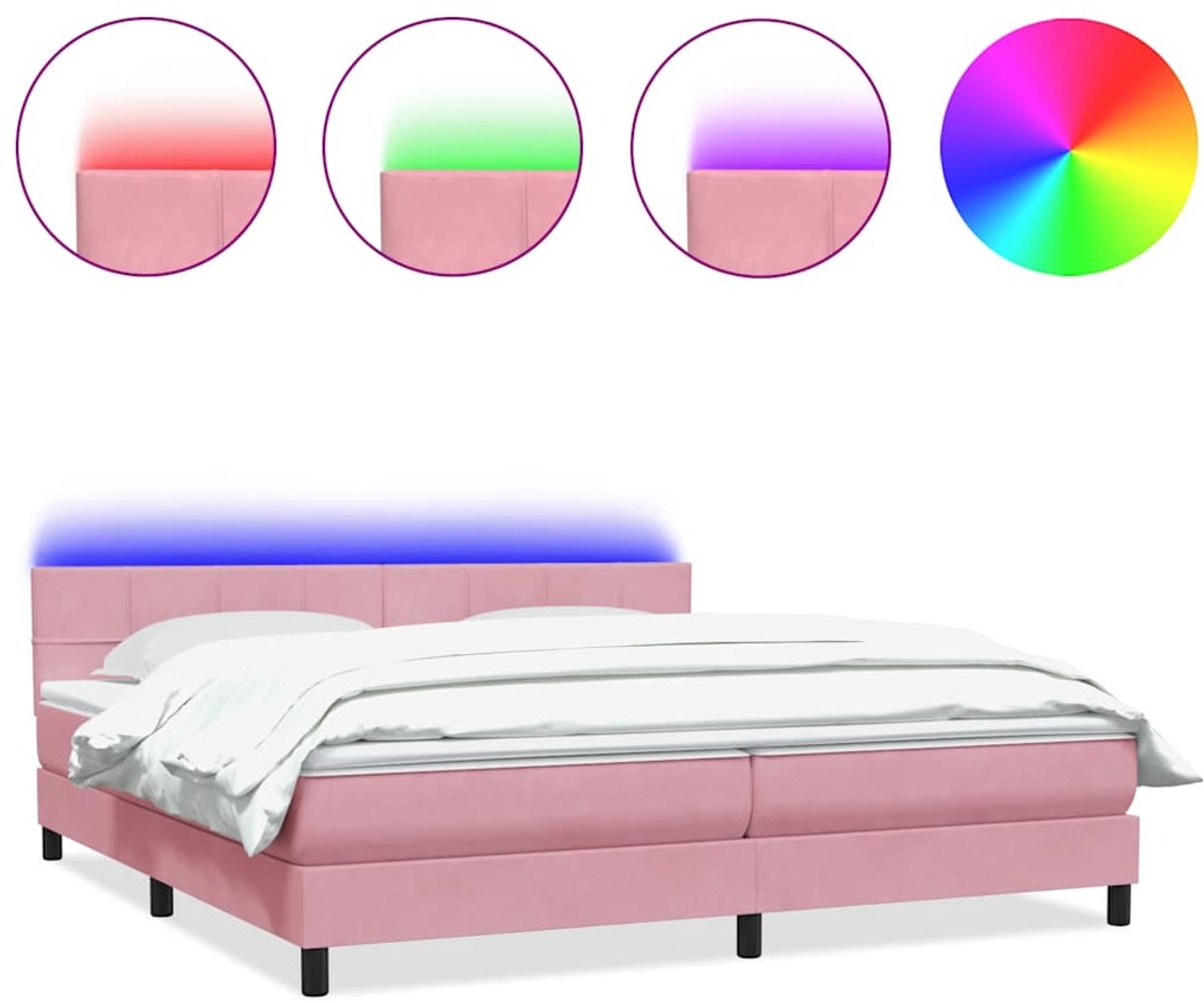 vidaXL - Boxspring - met - matras - en - LED - fluweel - roze - 180x210 - cm