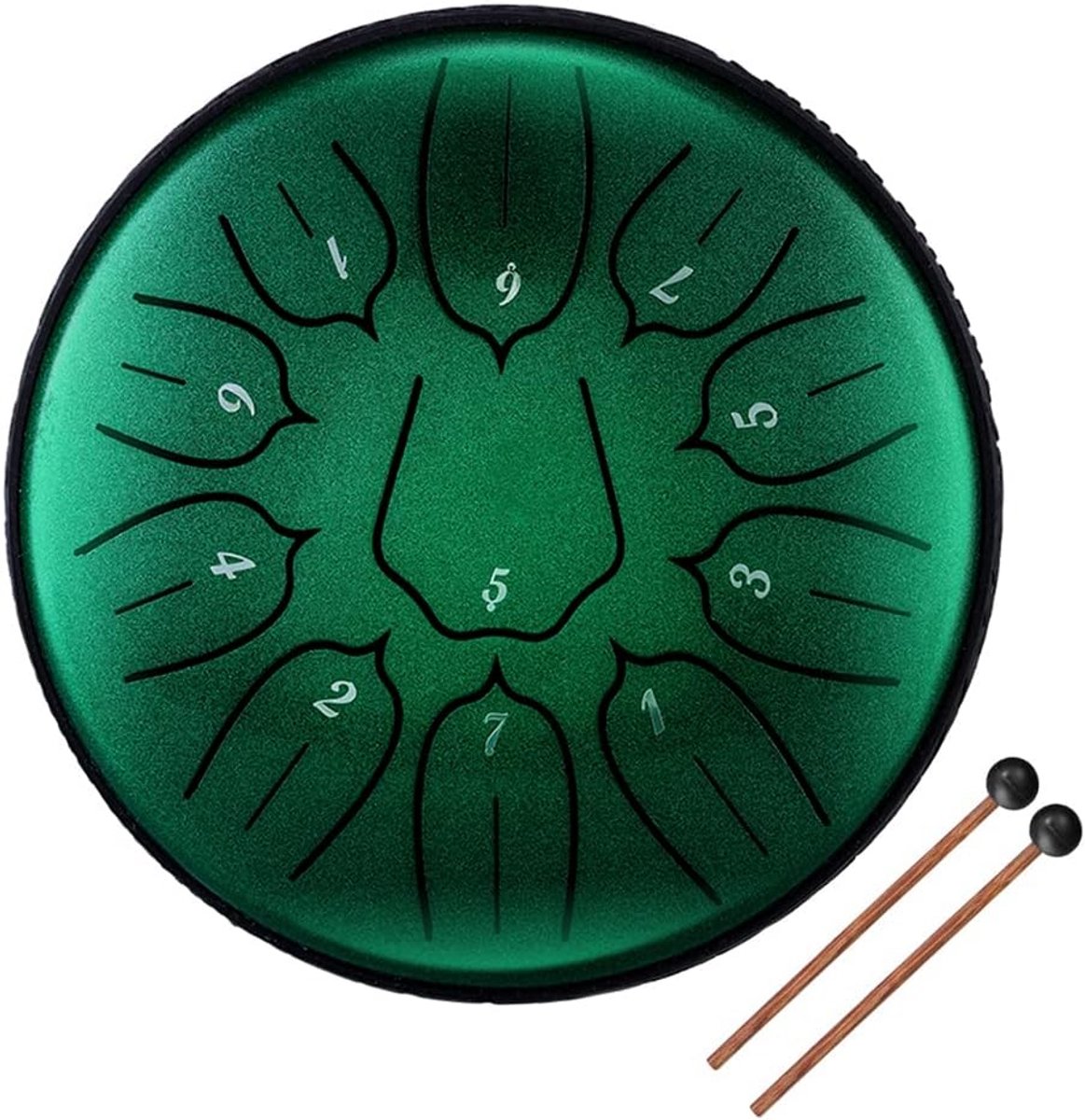 Fesjoy Stalen tongtrommel, 15 cm, 11-kleurige stalen tongtrommel, stalen pan met drumstokken, voor meditatie, yoga, klankgenezing (jadegroen)