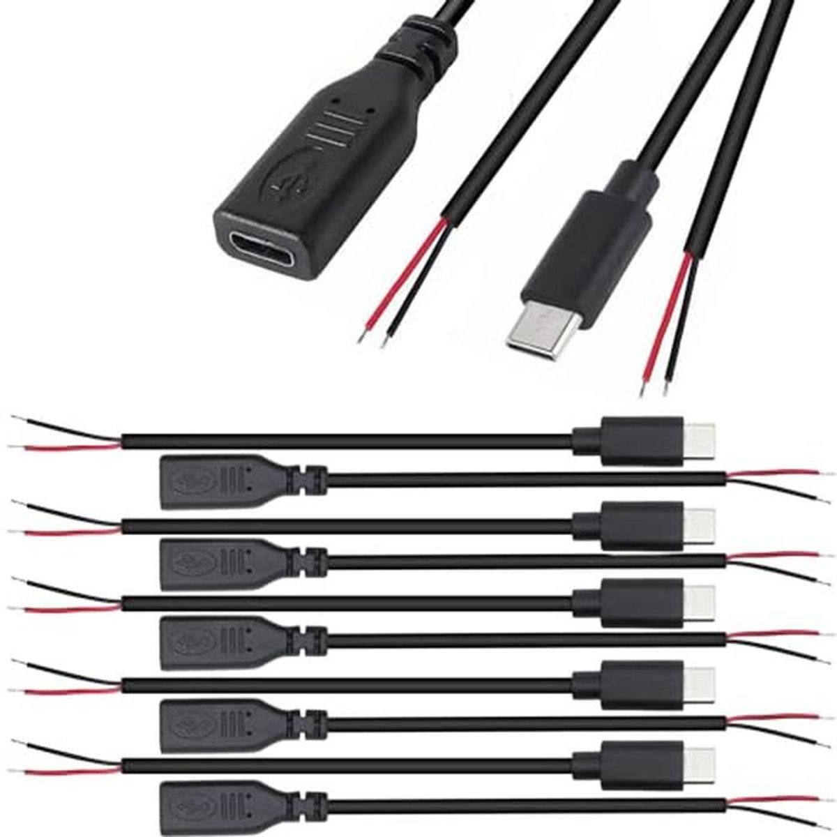 10 Stuks USB C Pigtail Kabel 22AWG 5V 3A 2-Aderige Verlengkabel voor Doe-Het-Zelvers