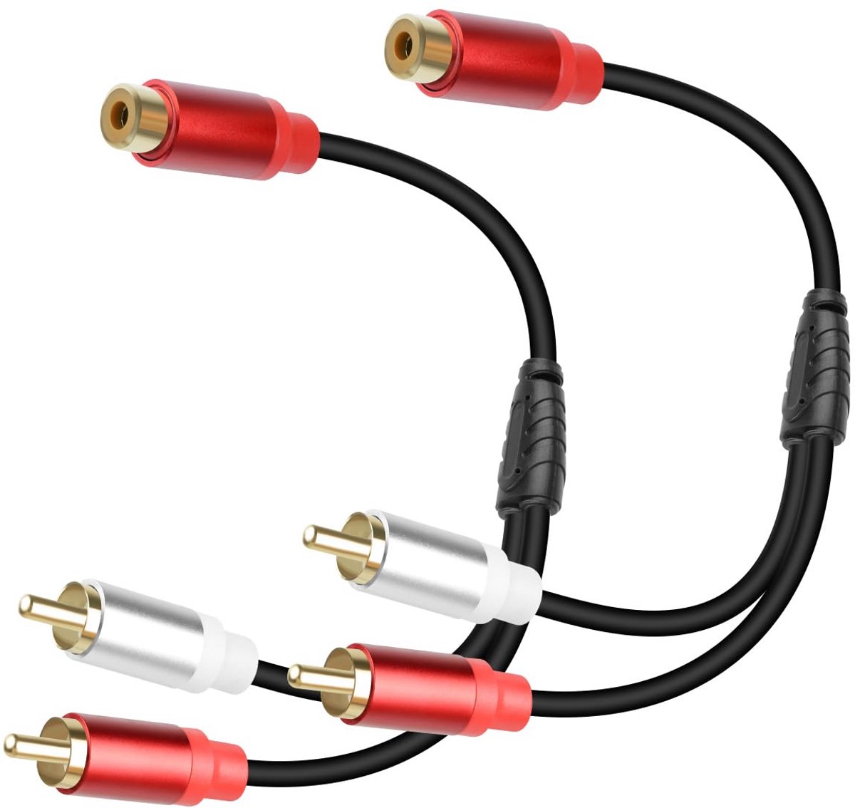 RCA-splitter Y-aansluiting 1 vrouwelijk naar 2 mannelijk - 30 cm stereo audiokabel voor subwoofers en luidsprekers