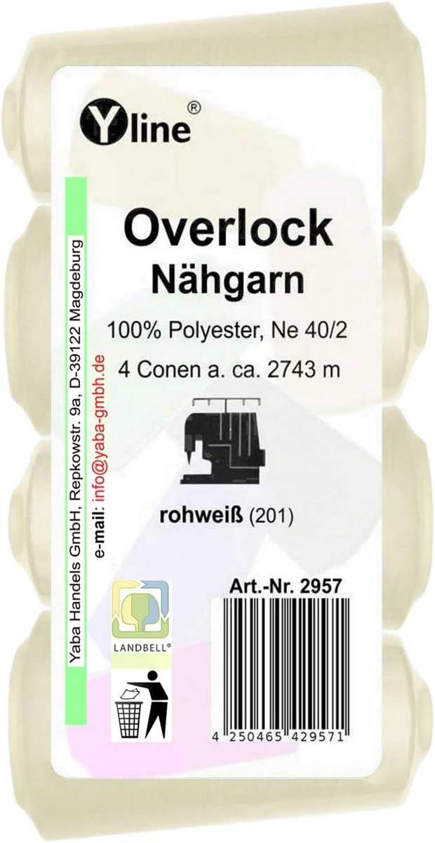 Overlock spoelen set van 4 - Naaigaren wit 100% polyester